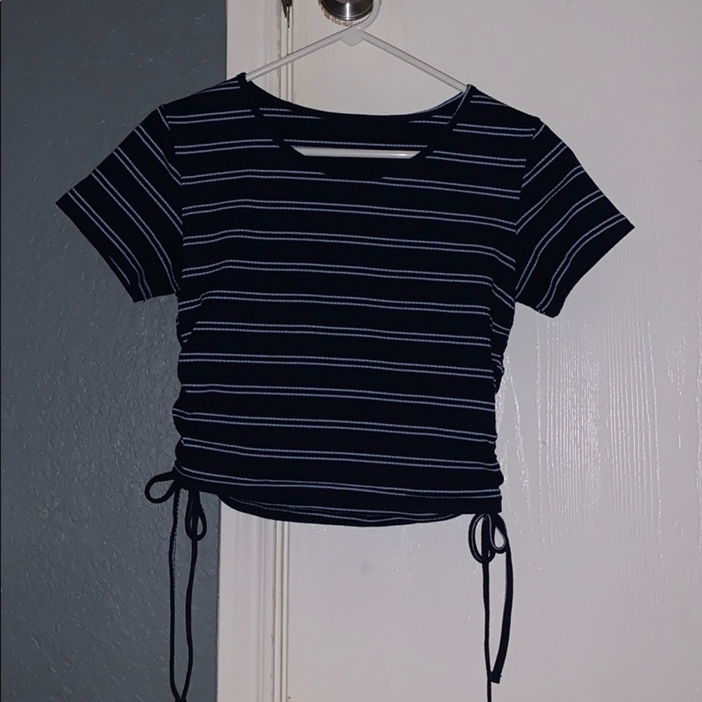 Striped Drawstring Side Tee - Picture 2 of 4